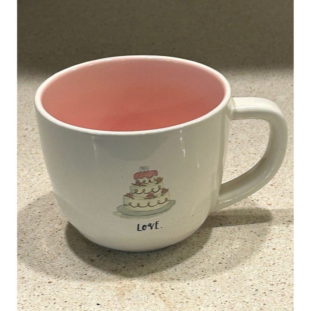 Rae Dunn Coffee Mug Artisan Collection Wedding Cake Love Mug Pink White